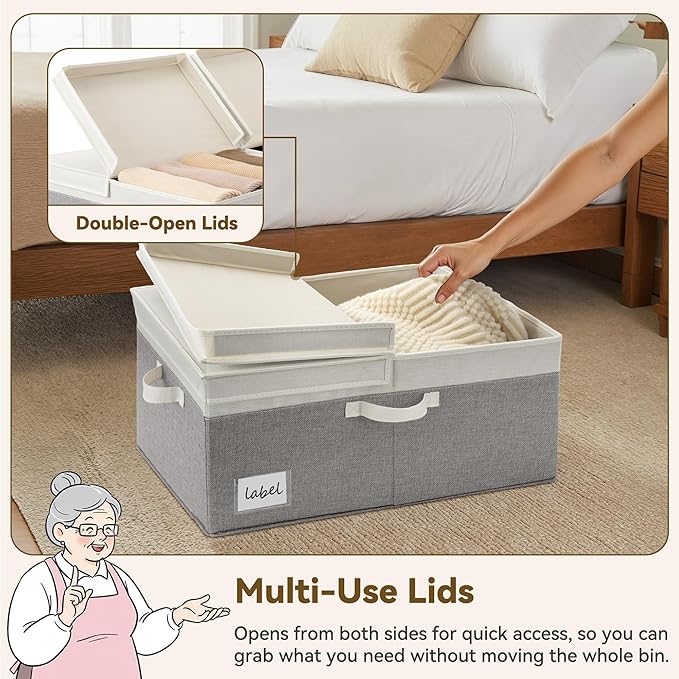 GRANNY SAYS Decorative Storage Boxes with Lid, Large Storage Bins with Double-Open Lid, Fabric Storage Basket for Clothes, 63L Closet Linen Storage Bin, White&Gray, 2-Pack