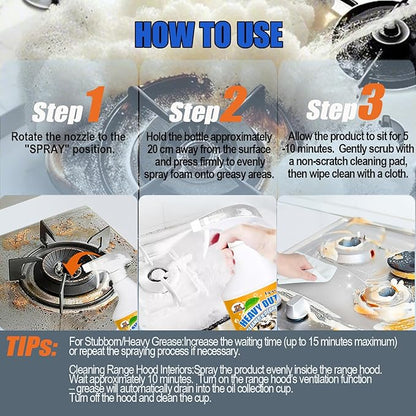 16.9 FLoz Clean Up Kitchen Oil Stains Spray,Oven Cleaner Heavy Duty,Kitchen Foam Cleaner & Multipurpose Degreaser Spray, Removes Burnt Residue, Grease & Oil Stains from Pots, Pans and Stovetops