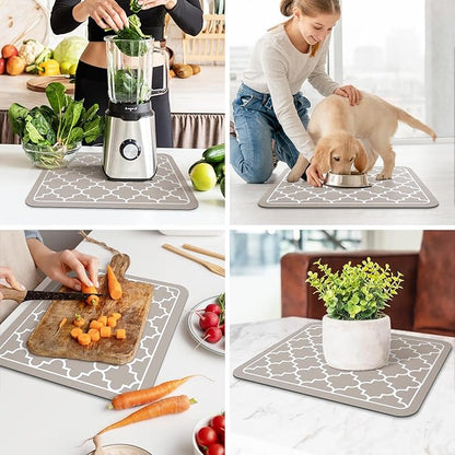 WISELIFE Dish Drying Mat Super Absorbent Drying Mat Large Dish Drying Mats for Kitchen Counter Easy Clean Dish Mat Kitchen Drying Mat15"x 18" Stylish Khaki
