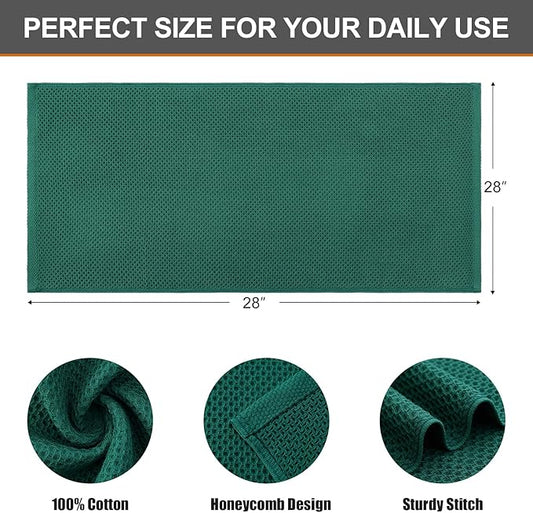 Kitinjoy 100% Cotton Waffle Weave Kitchen Hand Towels (13 X 28 Inches, Dark Green), 4-Pack Super Soft and Absorbent Dish Towel for Drying Dishes
