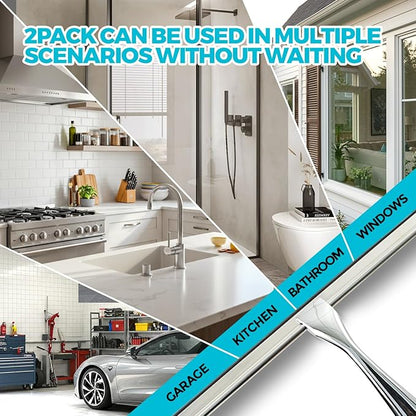 2PACK 11.5-Inch All-Purpose Shower Squeegee for Shower Doors, Tile Shower Walls, Bathroom, Window, Glass and Car Windshield, Mirrors and Kitchen-Stainless Steel, Silver