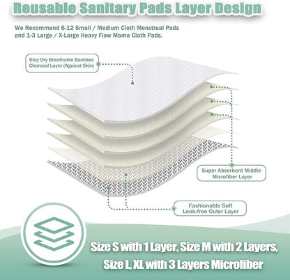 wegreeco Reusable Menstrual Pads - Reusable Sanitary Pads | Reusable Panty Liners | Soft Cloth Menstrual Pads - 6 Pack with 1 Cloth Mini Wet Bag (Medium, Luxury)