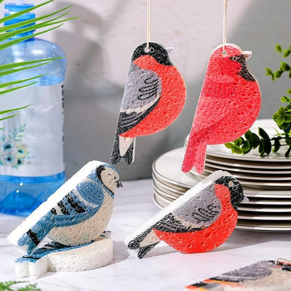 8 Pcs Christmas Sponges Dish Sponges, Cute Kitchen Scrub Sponge, Dual-Sided Dishwashing Sponge Reusable Cleaning for Kitchen Dishes Furniture(Bird)