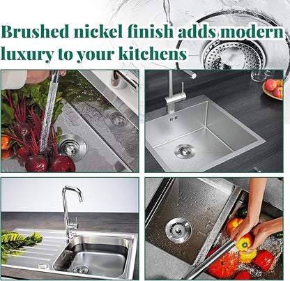 2PCS 3-in-1 Kitchen Sink Drain Strainer with Pop-Up sink stopper - 304 Stainless Steel Drain Filter & Anti-Clog Basket, Universal Fit for US Standard 3.5" Kitchen Drain