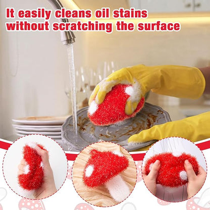 Breling 6 Pieces Mushroom Shape Dish Sponge Dual Sided Non Scratch Dish Washing Scrubbers, Reusable Household Cleaning Kitchen Tools for Dishwashing Washing Dishes Cookware