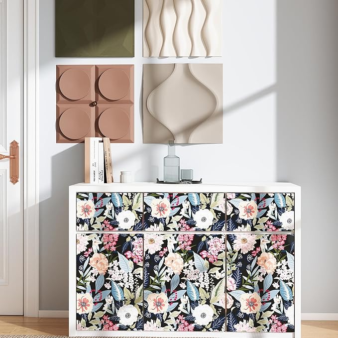 Timeet Vintage Floral Peel and Stick Wallpaper Boho Floral Contact Paper 17.3" x 400" Flower Wallpaper Peel and Stick Self Adhesive Removable Wall Paper for Cabinets Bedroom Wall Decor