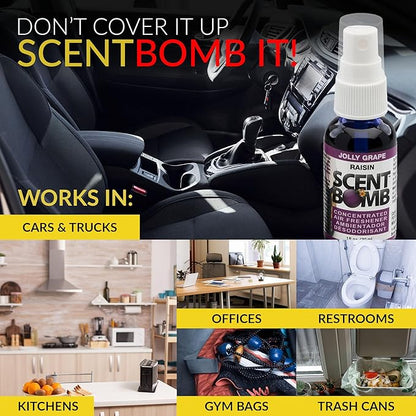 Scent Bomb Air Freshener Spray, Long-Lasting Odor Eliminator - Effective Deodorizer for Home & Car, Fresh Room Spray for Kitchen, Bathroom & Smell Neutralizer - 1 oz Pack of 4, Jolly Grape Scent