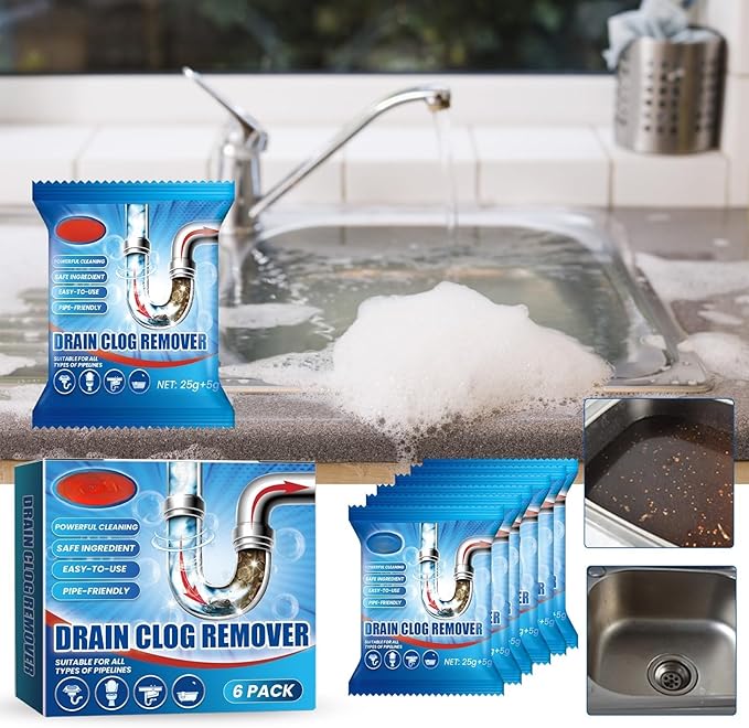 Drain Clog Remover 6 Packs Fast Acting Drain Cleaner Powders for Kitchen Sink Bathroom Shower Bathtub Powerful Pipe Unclogger Clears Hair Grease Safe for Pipes 2025