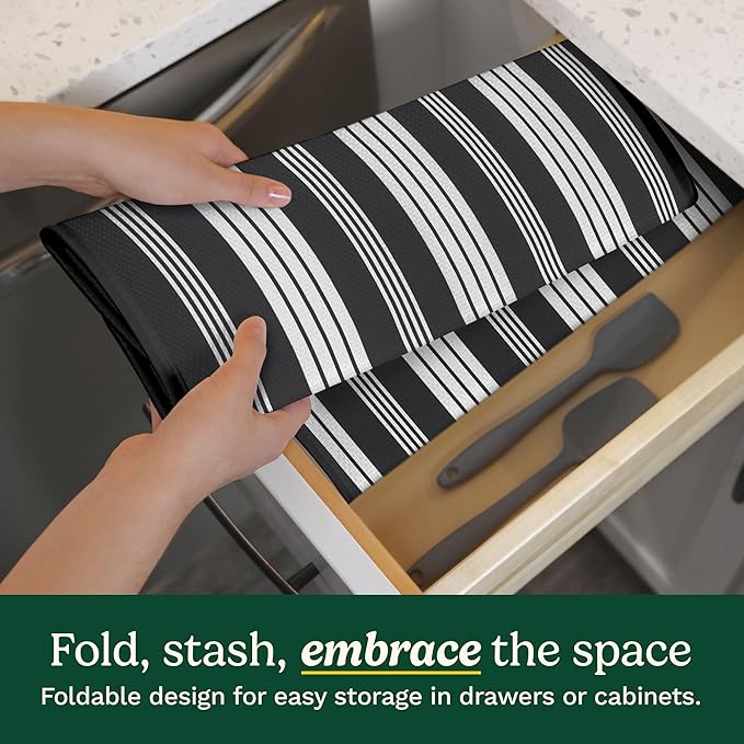 Cuisinart Dish Drying Mats for Kitchen Counter - (2) 16" x 18" Ultra Absorbent Kitchen Dish Drying Mat - Mesh Backing, Foldable, Machine Washable, Fast Drying Dish Mat (Solid Stripes)