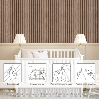 Yun-aeon Natural Wood Peel and Stick Wallpaper Wood Slats - 17.3"x 160" Light Tan Self-Adhesive Waterproof Vinyl Removable Wall Paper for Wall Decor Bedroom