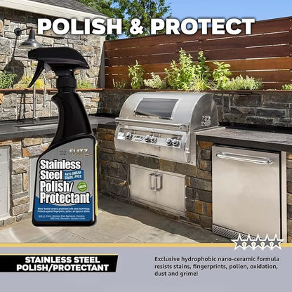 Flitz Stainless Steel Polish Protectant - 16oz Bottle, USA-Made Ceramic Coating for Stainless Steel Appliances, Repels Fingerprints & Water Spots - Aluminum & Chrome Polish & Protectant (1 Pack)