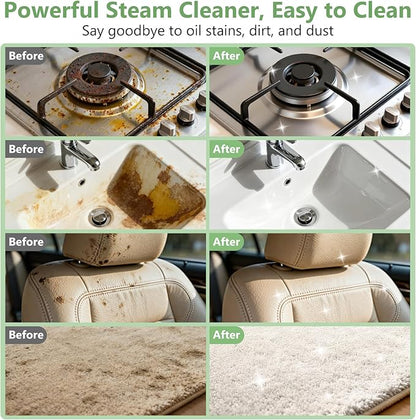Steam Cleaner, Portable Steamer for Cleaning with 16pcs Accessories, 6-Level Adjustable, 15s Heat-Up, Handheld Steam Cleaner for Home for Tile, Grease, Dirt, Grout, Car Detailing, Green