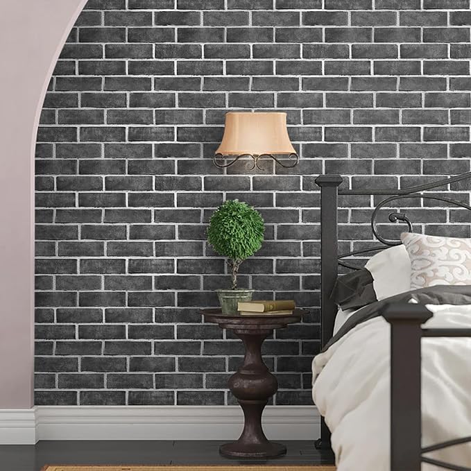 HeloHo 17.7" X 118" Grey Brick Wallpaper Peel and Stick Self-Adhesive Removable 3D Textured Wall Paper for Kitchen Backsplash Living Room Bedroom Decor