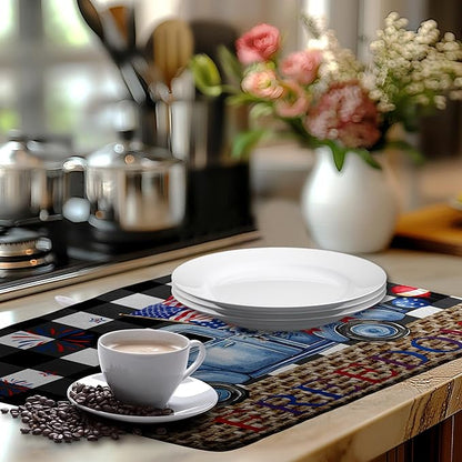 4th of July Buffalo Plaid Dish Drying Mat Patriotic Large Kitchen Mat Dish Drying Pad Absorbent Dish Dryer Mat for Kitchen Countertops Microfiber Drainer Pad Dish Drying Rack Mat (18x24 in)