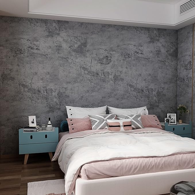3yecao 16"×1181" Extra Thick Large Size Blue Grey Concrete Wallpaper Peel and Stick Waterproof Dark Blue Gray Concrete Cement Contact Paper Vinyl Industrial Textured Sticker for Bedroom Bathroom Gym