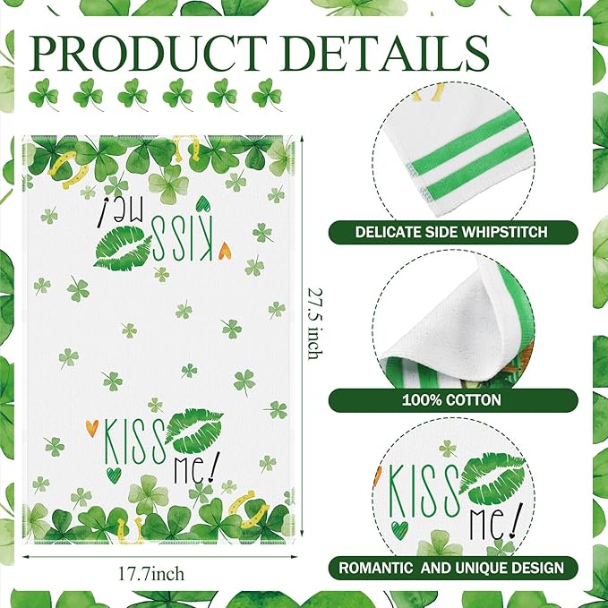 Zubebe 6 Pcs St. Patrick's Day Kitchen Towel Irish Lucky Shamrock Dish Towel Watercolor Gnome Hand Towels Reusable Tea Towel for Holiday Cooking Baking Drying Cleaning Wipes Home Decor, 18 x 28 Inch