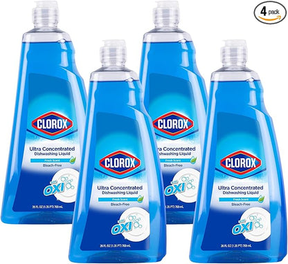 Clorox Ultra Concentrated Dishwashing Liquid Dish Soap with Oxi, Fresh Scent, 26 Fl Oz | Bleach-Free, Powers Through Grease, Perfect for Dish washing and Cleaning Dish Detergent Liquid