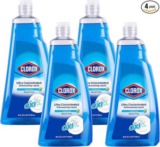 Clorox Ultra Concentrated Dishwashing Liquid Dish Soap with Oxi, Fresh Scent, 26 Fl Oz | Bleach-Free, Powers Through Grease, Perfect for Dish washing and Cleaning Dish Detergent Liquid