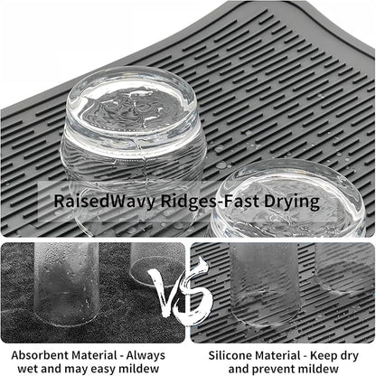 ZLR Large Silicone Dish Drying Mat (16" x 18") - XL Heavy Duty Drainboard Mat for Pots, Pans & Family Loads - Heat Resistant Trivet & Counter Protector, Easy Clean (Dark Gray)