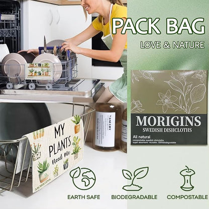 Morigins 8 Pack Swedish Dishcloths Reusable Paper Towels Swedish Dish Towels Cellulose Cleaning Cloths Biodegradable and Reusable Kitchen Dish Rags