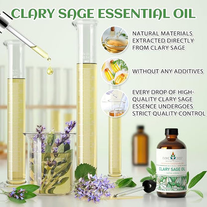 EVOKE OCCU Clary Sage Oil Essential Oil for Relaxation, Moisturize Skin, Air Freshening, Add to Spray and Diffuser - 4 FL Oz