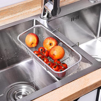 Stainless Steel Side Sink Drain Strainer Basket, Corner Hanging Sink Strainer Colander Drain Basket, Kitchen Sink Food Waste Filter and Vegetables Fruits Clean (Silver rectangle)