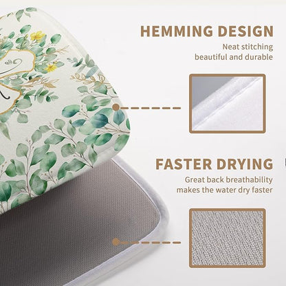 Spring Summer Cross Blessed Dish Drying Mats Spring Eucalyptus Leaves Dish Mat Drying Matt Floral Dishes Dryer Pad for Kitchen Counter Absorbent Microfiber Washable Foldable Reusable 18x24 in