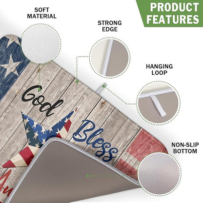 Kawani 4th of July Dish Drying Mat 16x18 Inch Patriotic God Bless America Memorial Kitchen Mats Independence Day Absorbent Dishes Pad for Kitchen Counter USA Star Drying Mat Home Decor for Countertop