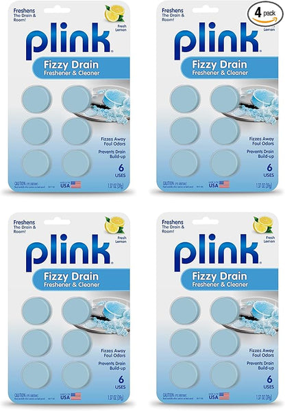 Plink Fizzy Drain Freshner and Cleaner, Prevents Buildup and Removes Drain Odor, Lemon Scent, 6 Count (Pack of 4)