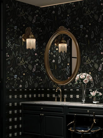 Dimoon 236"x16.1" Floral Peel and Stick Wallpaper Black Contact Paper Thicken Wallpaper Delicate Flower Waterproof Green Leaf White Self Adhesive Removable Wall Paper Shelf Liner Decal Vinyl Roll