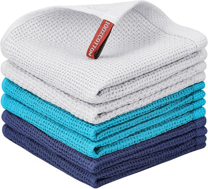 Nialnant 6 Pack Dish Rags, 100% Cotton Kitchen Dish Cloths for Washing Dishes, Soft and Absorbent Cleaning Rags - 12x12 Inch