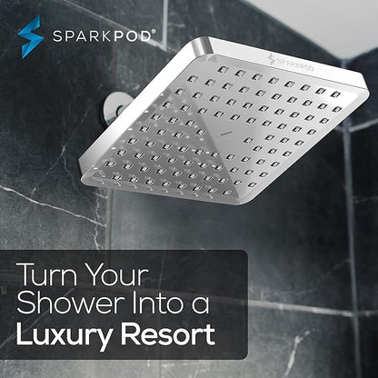 SparkPod Shower Head - High Pressure Rain - Premium Quality Luxury Design - Easy Clean Adjustable Replacement for Your Bathroom Shower Heads (Luxury Polished Chrome, 8 Inch Square)