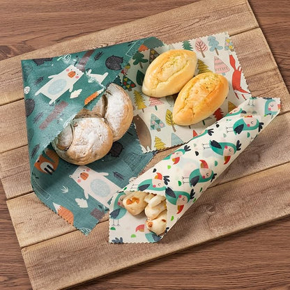 Akeeko Reusable Beeswax Food Wraps - Assorted 9 Packs, Reusable, Plastic-Free Food Storage, 5 Small, 2 Medium, 1 Large, 1 Extra Large Wraps with Forest Animals Pattern