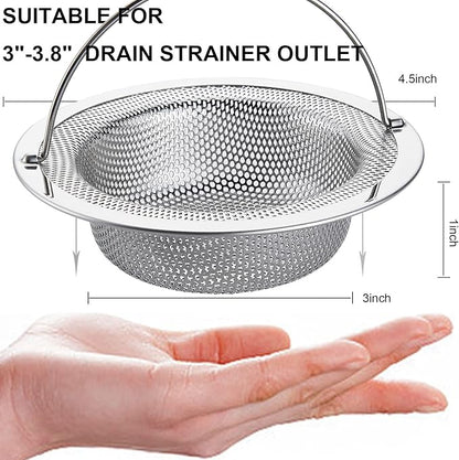 LASSHSWA Kitchen Sink Strainer Stainless Steel, Kitchen Sink Drain Strainer with Handle, Sink Strainers with Large Wide Rim 4.5" Diameter for Kitchen Sinks (2PCS)
