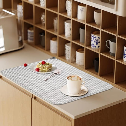 3 Pcs XXL Dish Drying Mat,Absorbent Microfiber Dishes Drainer Mats,Large Size 24×17" Pads for Kitchen Counter,Coffee,Rack,Under Sink,Light Gray
