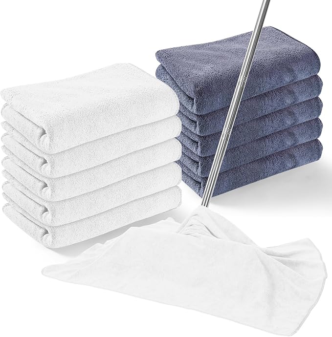 10 Pcs Extra Large Microfiber Cloth 30" x 20" Large Floor Microfiber Towel Reusable Washable Free Lint Free Cloth Rag for Squeegee Mop Floor Window Housekeeping (White,Gray)