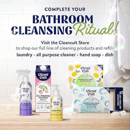 Cleancult Toilet Bowl Cleaner Sheets - Dissolvable, Septic Safe, Effective Cleaning, Removes Stains & Rings, Cleans & Deodorizes - 32 Uses - Fresh Lemon Scent - Plastic-Free Packaging