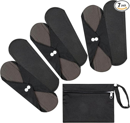 7pcs Set 1 pc Mini Wet Bag +6pcs Absorbent Reusable Sanitary Pads/Washable Cloth Menstrual Pads(Black,L)