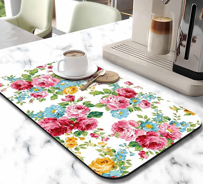 Dish Drying Mat for Kitchen Counter 20x12in Washable Quick Dish Drying Pad Rubber Backed Absorbent Draining Mat Fit Kitchen Counter,Bar,Under Sink,Dishes,Utensils,Dish Rack