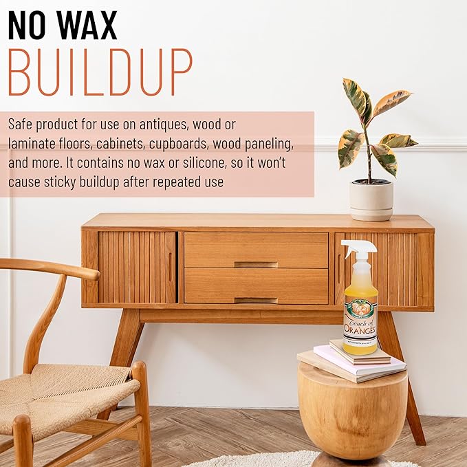 Touch Of Oranges 32 Oz Wood Cleaner & Polish Spray Real Orange Oil Luster Finish, Clean Kitchen Cabinets, Hardwood Floor and All Wood, Restorer, Conditioner
