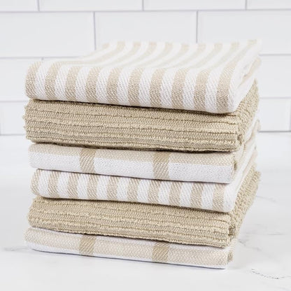 KAF Home Premium Kitchen Towels (18" x 28"), Large 100% Cotton, Flat & Terry Absorbent Dish Towel Set (Beige, 18 x 28-6 Pack)