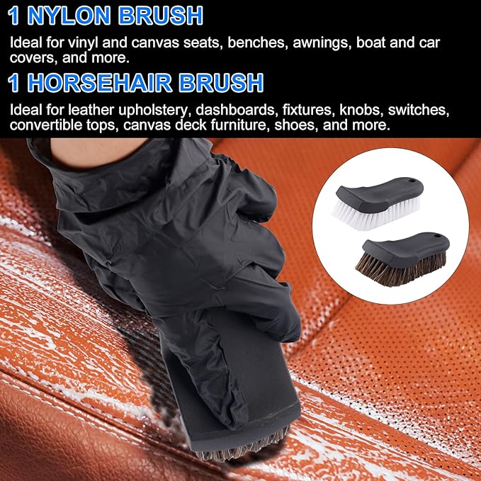 BOXOB Upholstery Brush Set, Horsehair Detailing Cleaner Brush Versatile Upholstery Cleaning Brushes for Boat Car Couch Fabric Carpet Car Interior Leather and Home Furniture