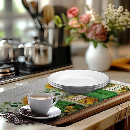 St Patricks Day Shamrock Dish Drying Mats St Patrick's Day Spring Dish Mat Sunflowers Drying Matt Dishes Dryer Pad for Kitchen Counter Absorbent Microfiber Washable Foldable Reusable 18x24 in