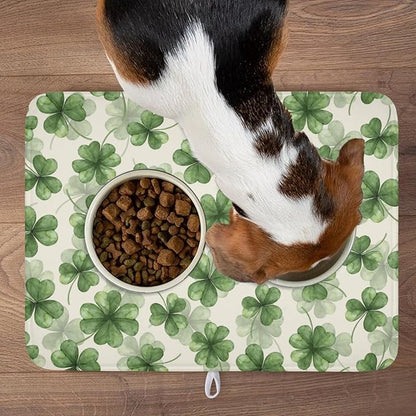 St Patrick's Day Green Clover Dish Drying Mat for Kitchen Counter Spring Holiday Watercolor Lucky Shamrock Drying Mat 18x24 Inch Absorbent Dish Drainer Mat Kitchen Accessories