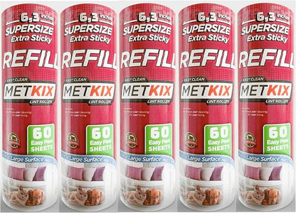 Refill for Metkix Supersize 6.3 inches Lint Roller 5 Packs Total 300 Sheets
