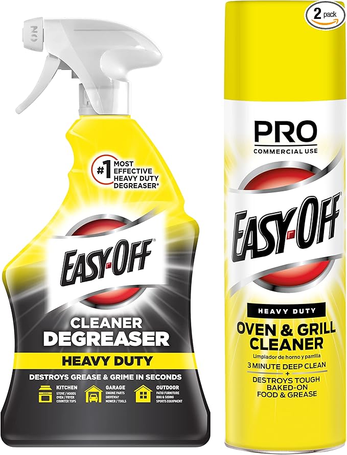 Easy-Off Heavy Duty Bundle - Destroys Baked on Food Grease - 32 Fl Oz Kitchen Degreaser and 1 Oven/Grill Cleaner 24 Fl Oz