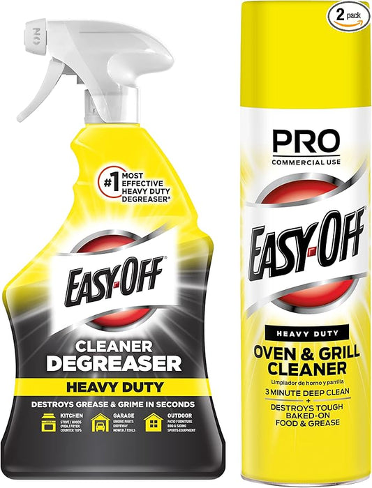 Easy-Off Heavy Duty Bundle - Destroys Baked on Food Grease - 32 Fl Oz Kitchen Degreaser and 1 Oven/Grill Cleaner 24 Fl Oz