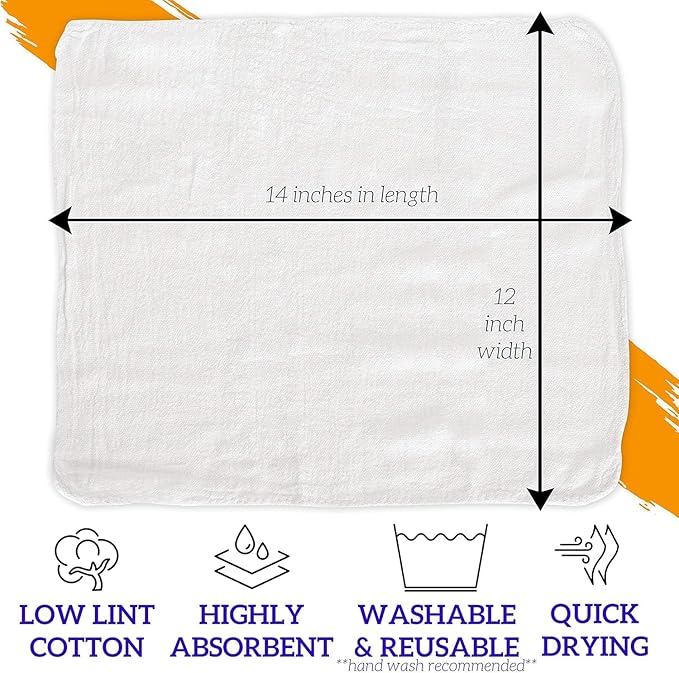 GREEN LIFESTYLE White Shop Towels 12x14, 150 Pack - 100% Cotton Super Absorbent & Durable Shop Rags, Reusable Shop Rags Bulk, Multipurpose Cleaning Towels for Automobiles, Industries, Garage and Home