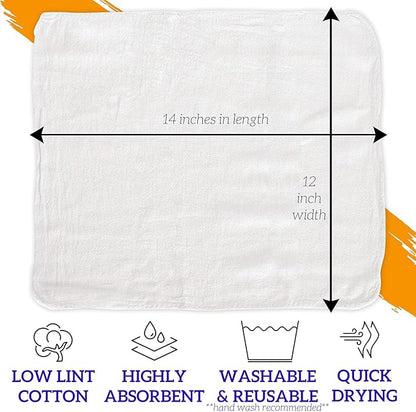 GREEN LIFESTYLE White Shop Towels 12x14, 150 Pack - 100% Cotton Super Absorbent & Durable Shop Rags, Reusable Shop Rags Bulk, Multipurpose Cleaning Towels for Automobiles, Industries, Garage and Home