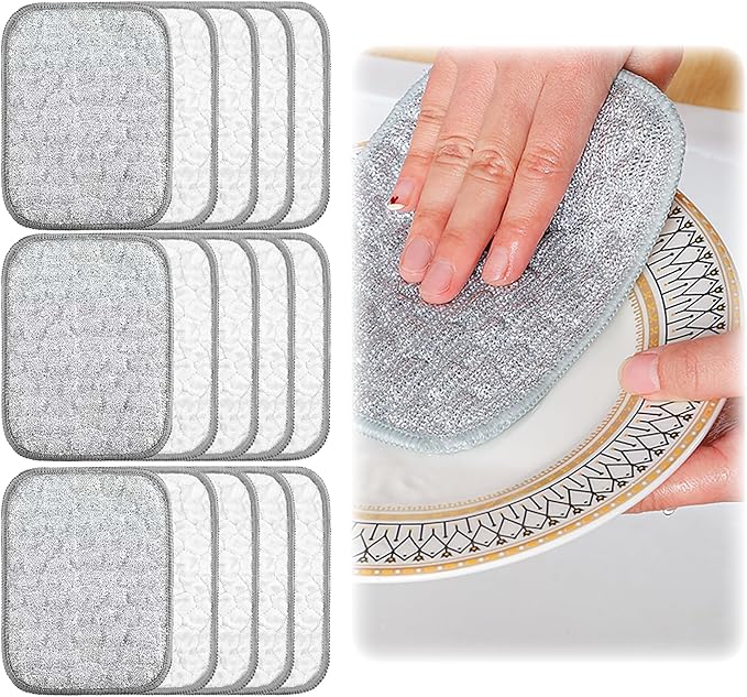 2025 New Multipurpose Wire Dishwashing Rags for Wet and Dry, Reusable Metal Scrubbing Pads Sponge Cloths, Non-Scratch Wire Dishcloth for Cleaning Kitchen Dishes, Sinks (15 Pcs)